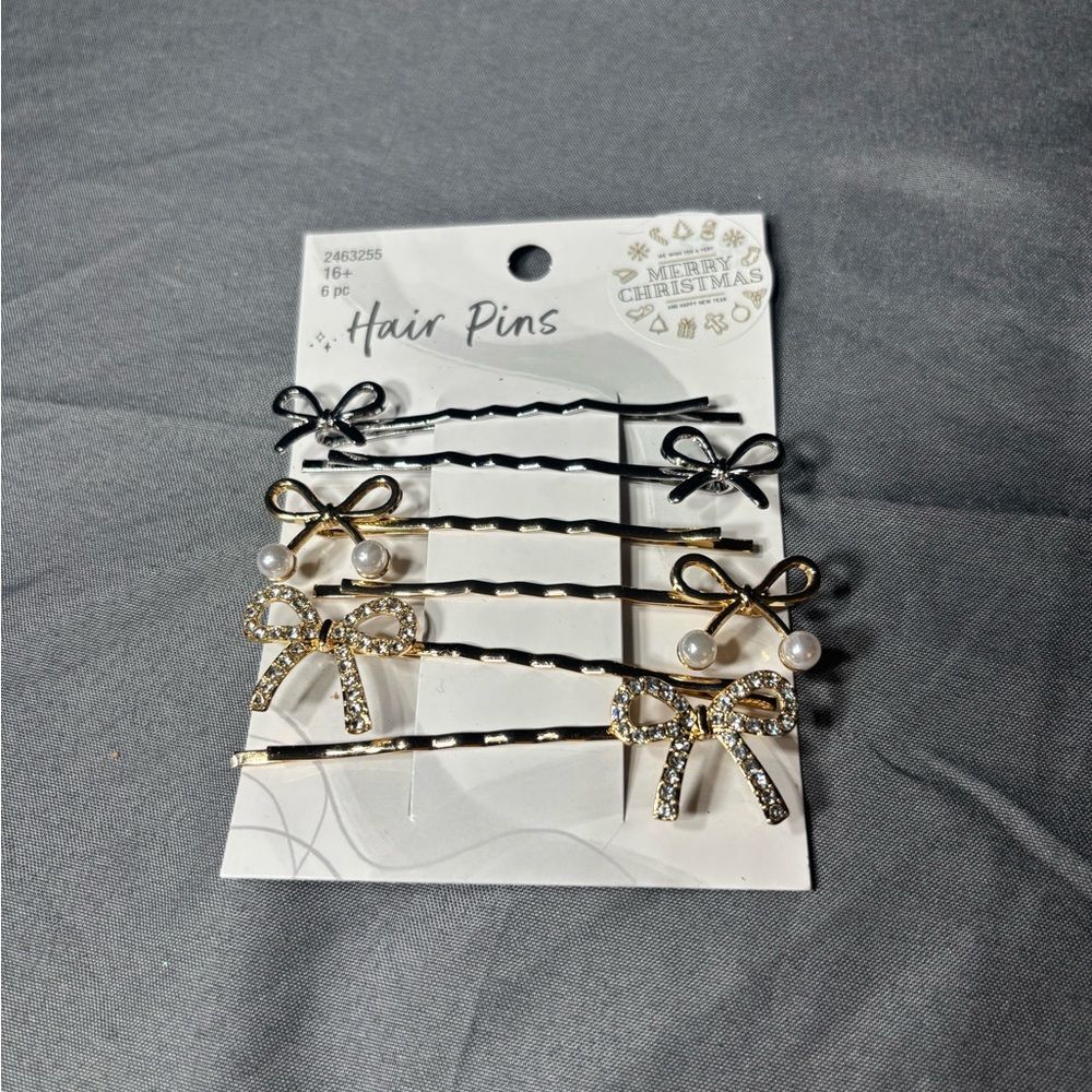 Elegant Hair Pins Set with Black and Gold Bows